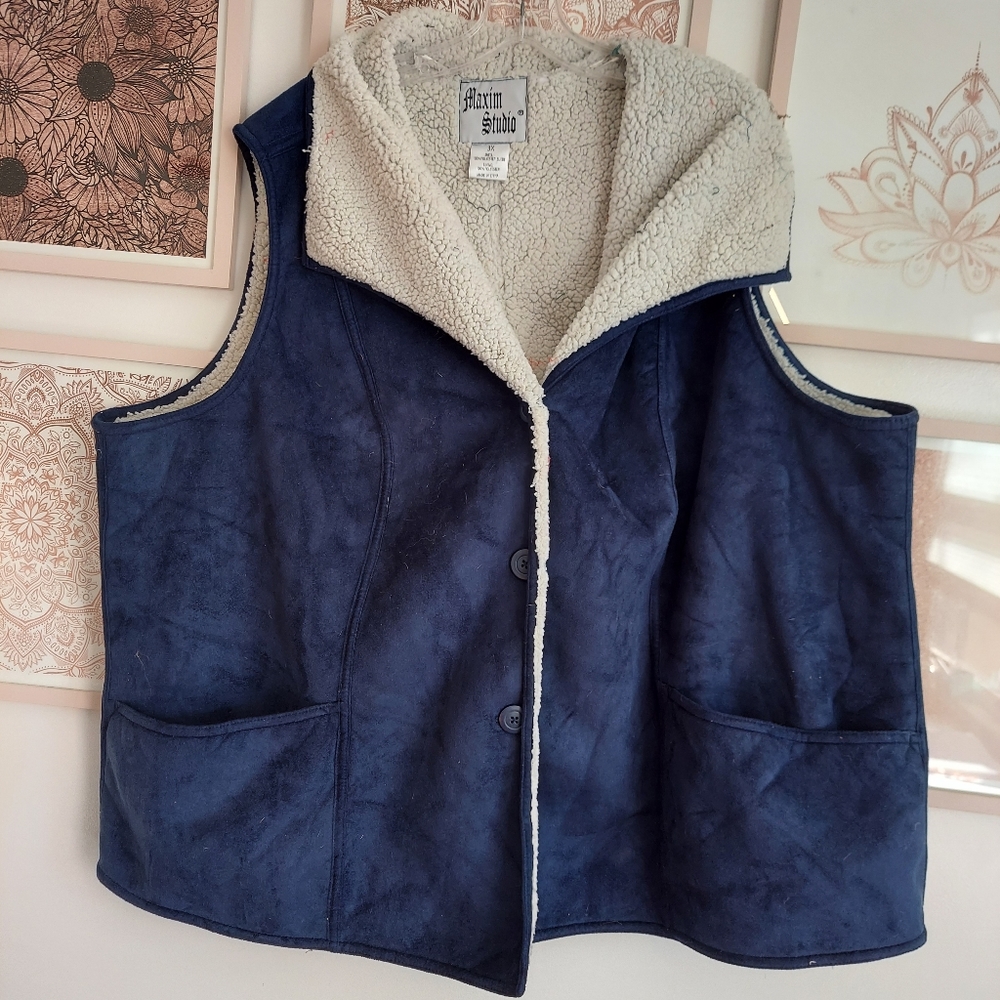 🆕 ⭐️5/$30-NWT blue sherpa and faux suede, 3xl - Picture 3 of 8